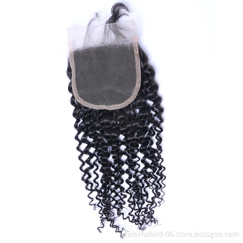 Wholesale Natural Human Hair 4*4 Curly Lace Closure 10 12 inch Virgin Human Hair 4x4 kinky curly closure Brazilian Hair